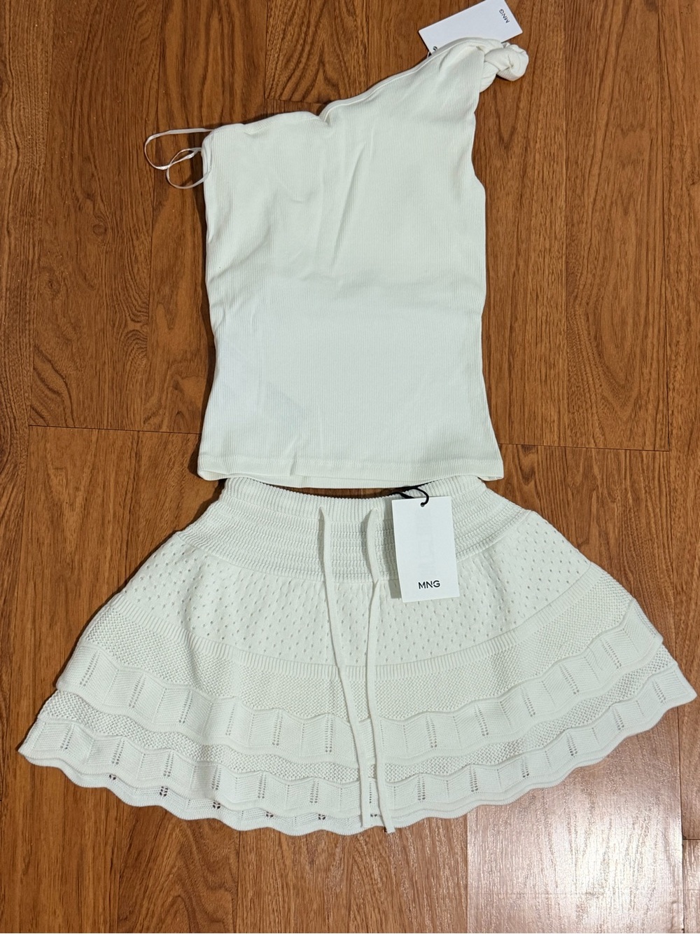 Mango Cream Knit Circle Skirt with Drawstring Waist